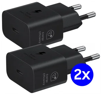Originele Samsung 25W Energy Efficiency USB-C Adapter Duo Pack Zwart