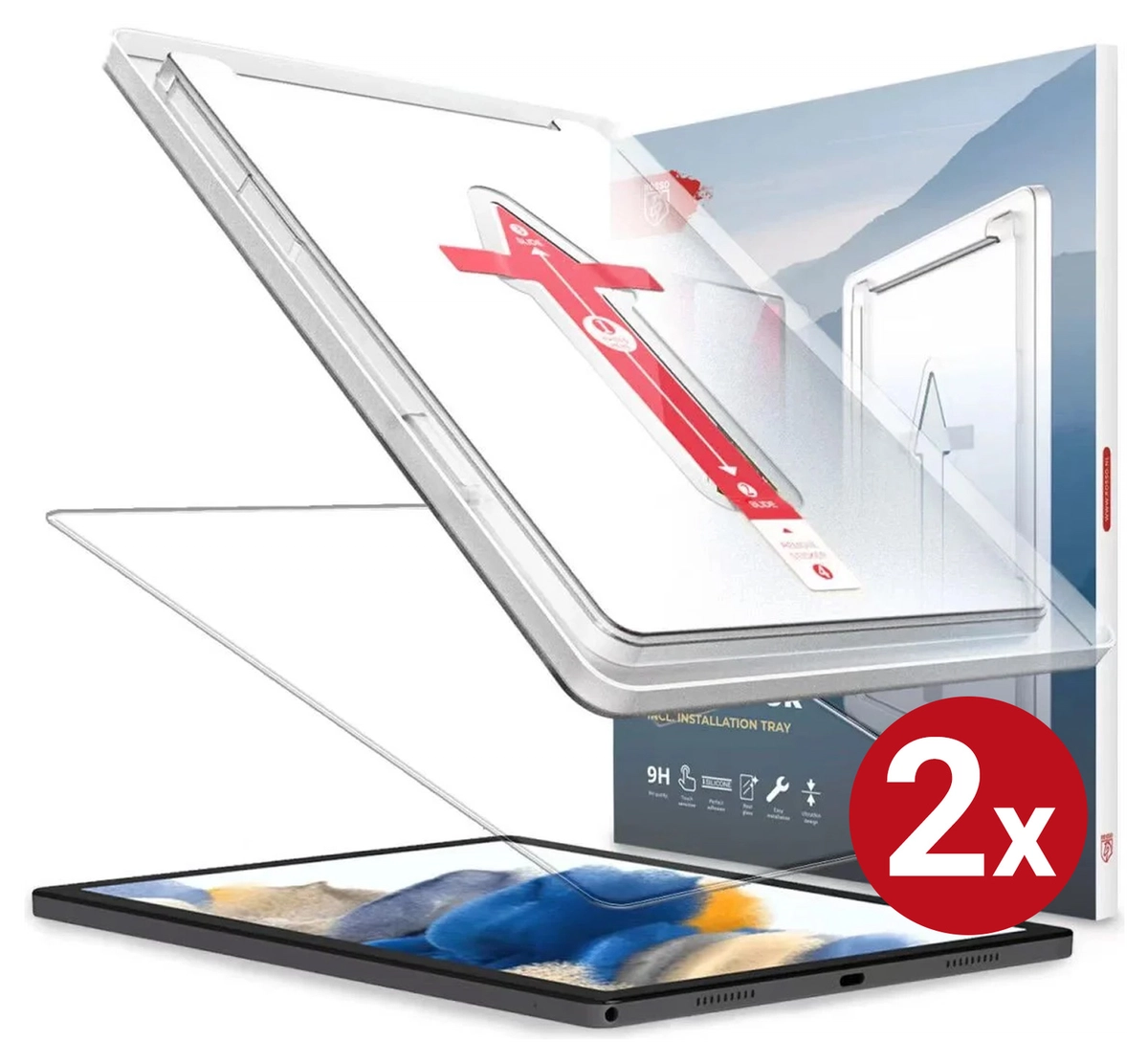 Duo pack Rosso Samsung Galaxy Tab A8 Tempered Glass Installatietray afbeelding 1