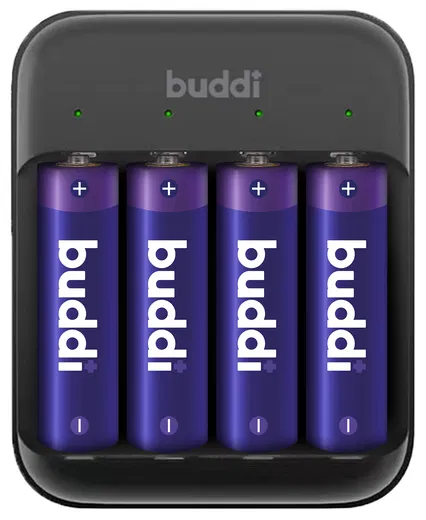 Buddi Battery Charger AA + AAA Batterij USB-C Oplader 4 Stuks Zwart afbeelding 1