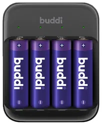 Buddi Battery Charger AA + AAA Batterij USB-C Oplader 4 Stuks Zwart afbeelding