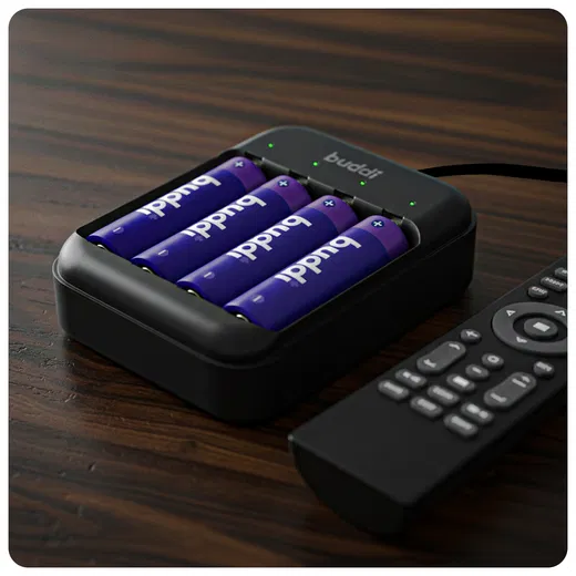 Buddi Battery Charger AA + AAA Batterij USB-C Oplader 4 Stuks Zwart afbeelding 5