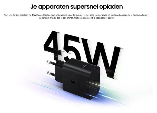 Originele Samsung 45W Efficiency Adapter met USB-C Kabel 1.8 Meter 5A Wit afbeelding 3
