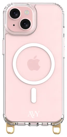 AVY Apple iPhone 15 Hoesje MagSafe met Koord Haakjes Transparant afbeelding 1