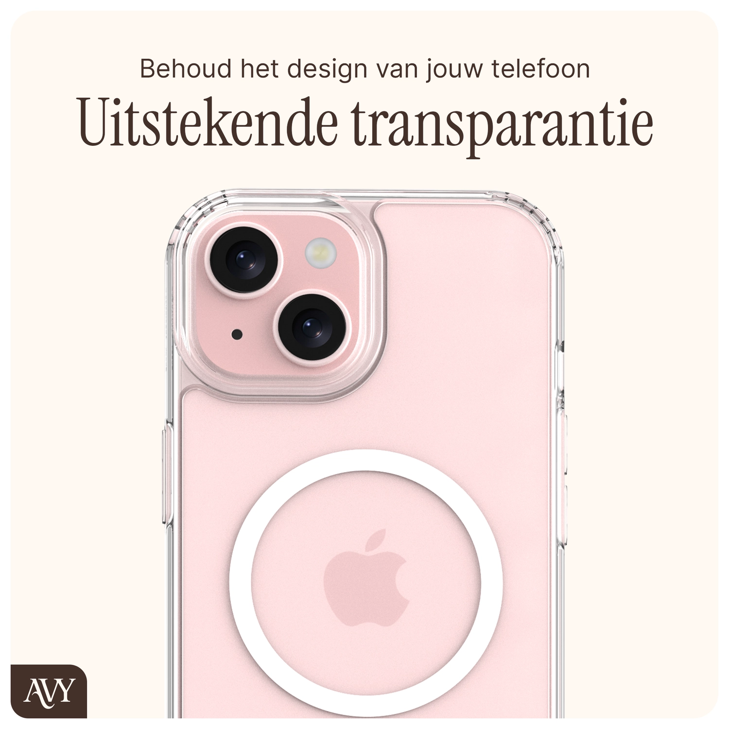 AVY Apple iPhone 15 Hoesje MagSafe met Koord Haakjes Transparant afbeelding 7