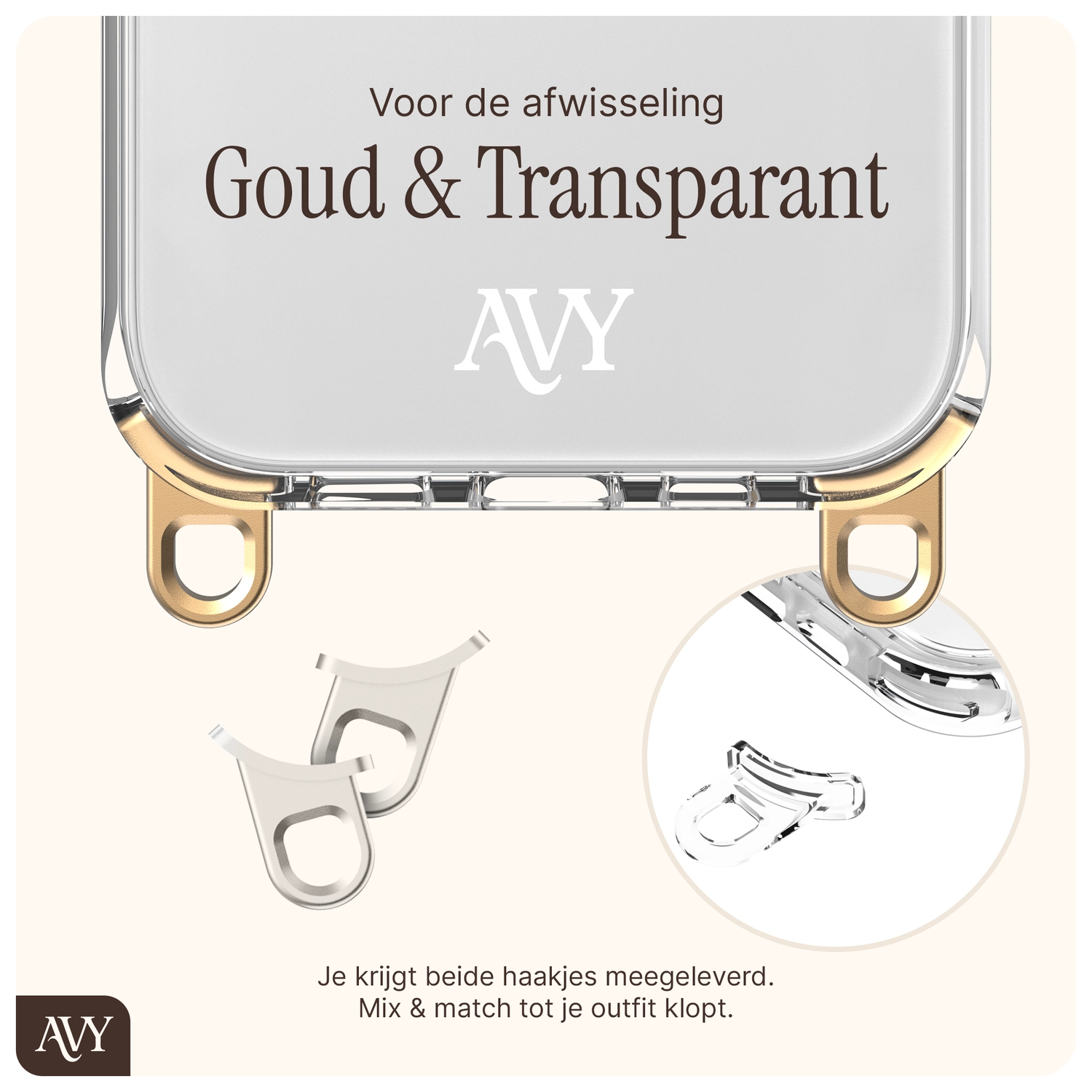 AVY Apple iPhone 17e / 16e Hoesje met Koord Haakjes Transparant afbeelding 6