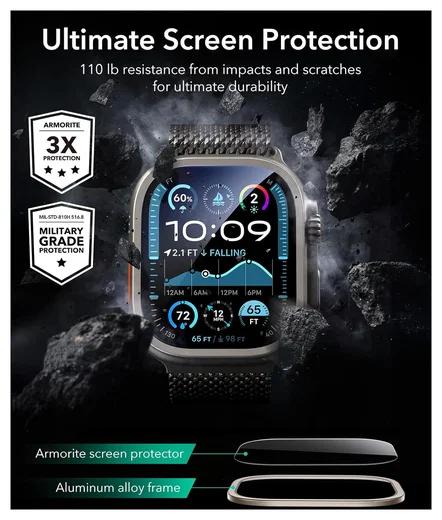 ESR Armorite - Apple Watch Ultra 3/2/1 Tempered Glass - Titanium Oranje (2-Pack) afbeelding 3