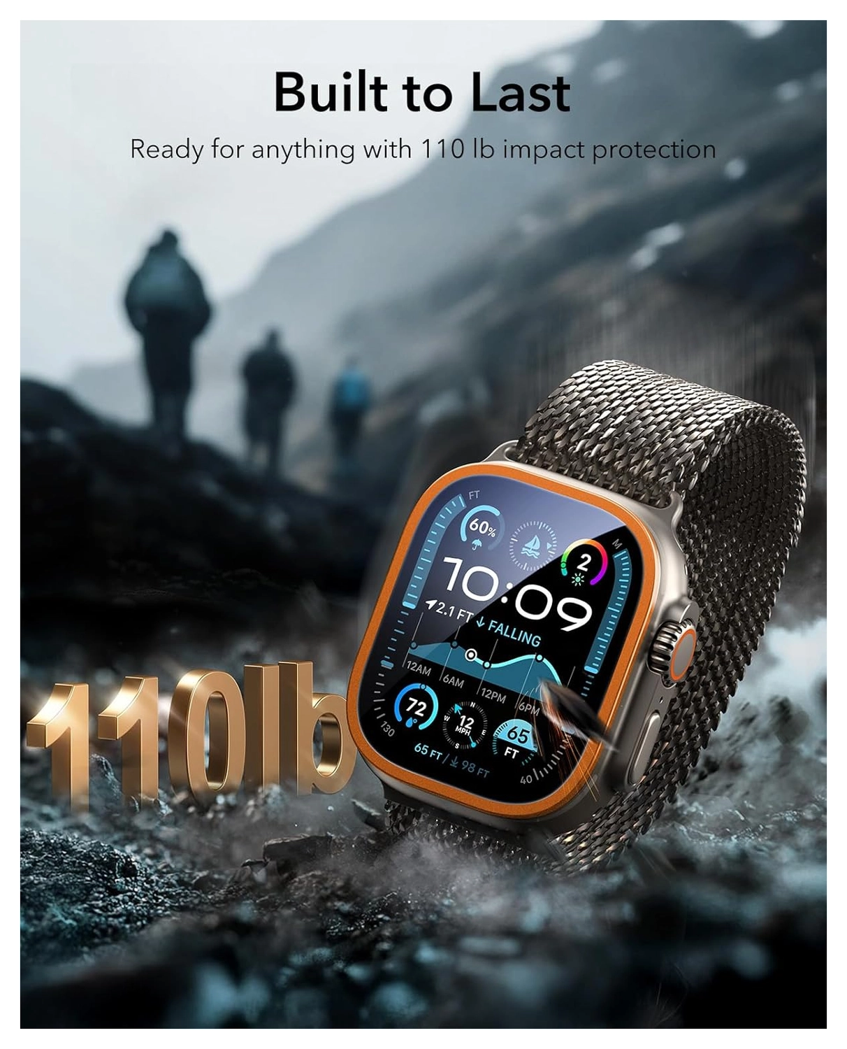 ESR Armorite - Apple Watch Ultra 3/2/1 Tempered Glass - Titanium Oranje (2-Pack) afbeelding 5