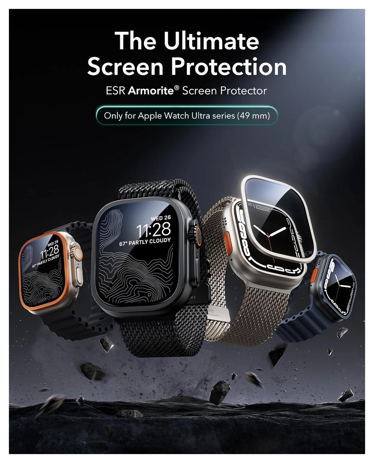 ESR Armorite - Apple Watch Ultra 3/2/1 Tempered Glass - Titanium Oranje (2-Pack) afbeelding 9