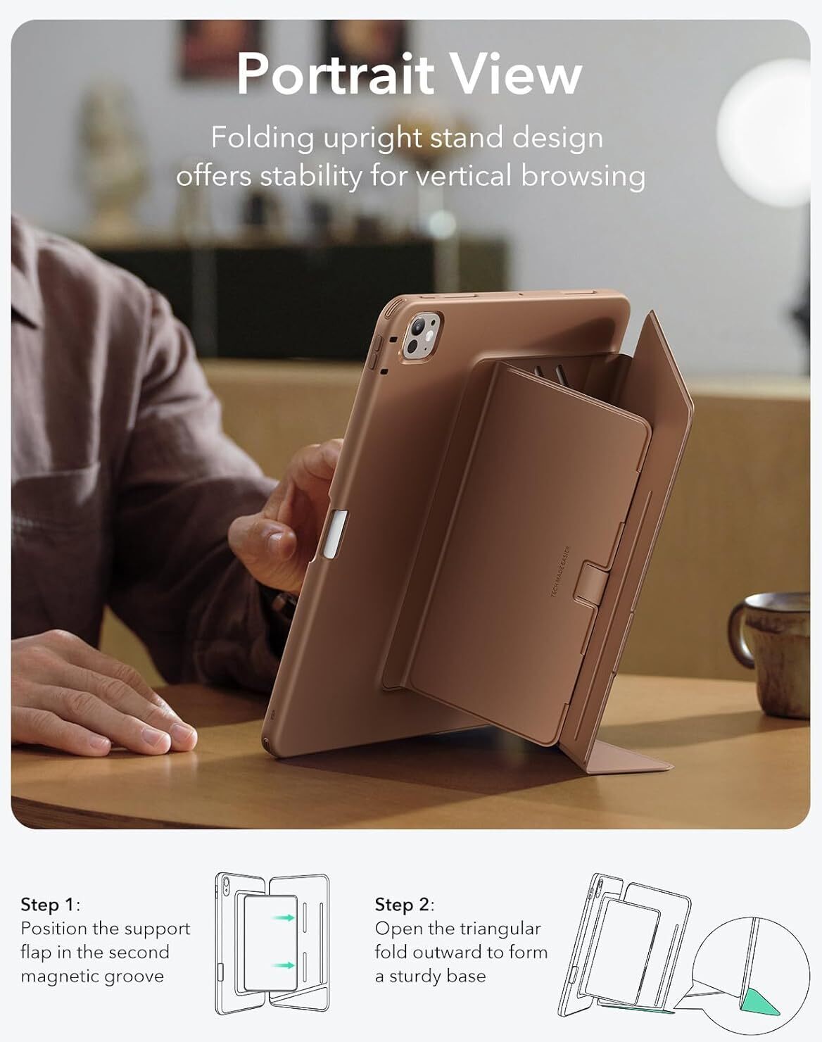 ESR Flip Magnetic iPad Pro 13 (2024 / 2025) Hoes Book Case met Standaard Bruin afbeelding 2