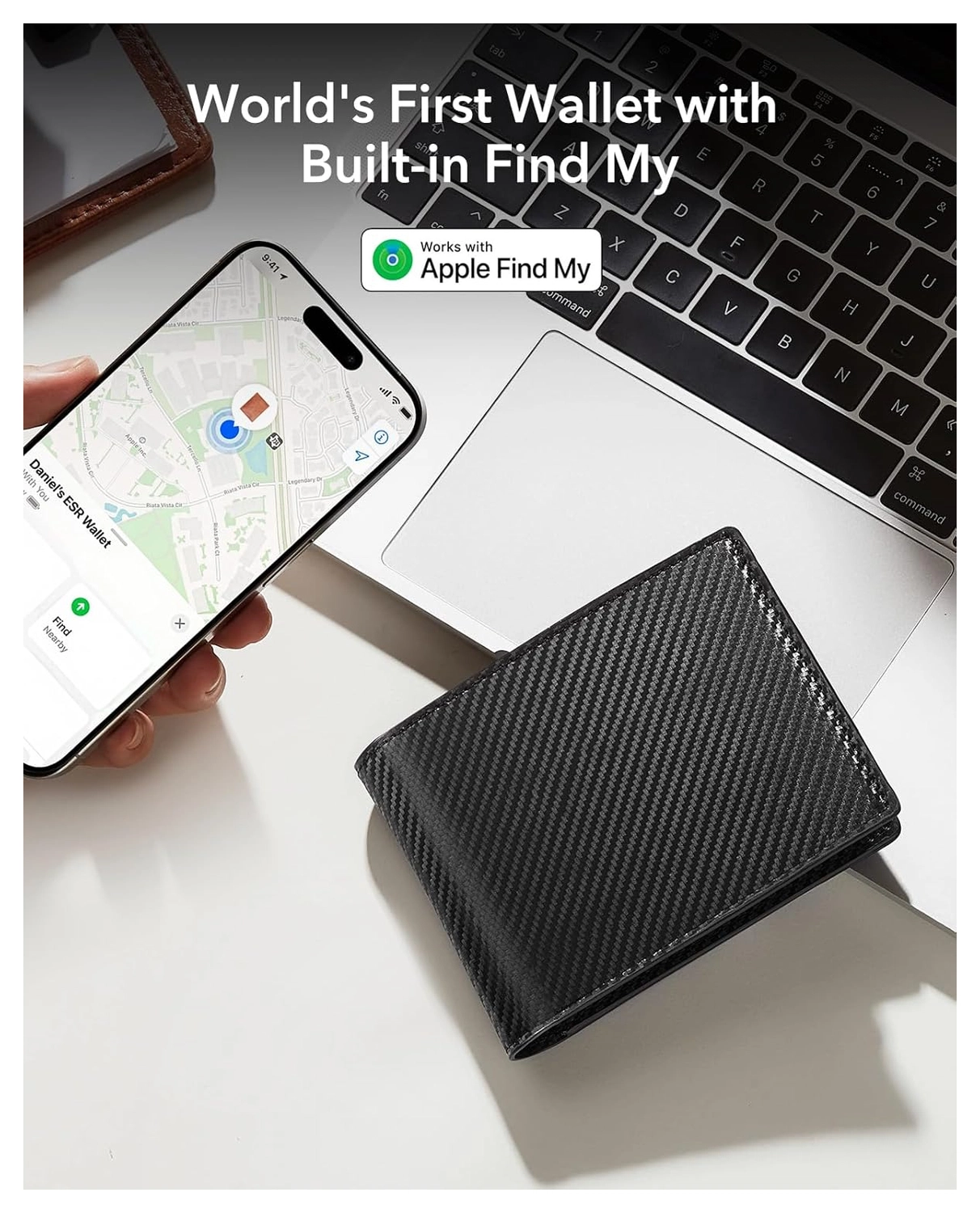 ESR Classic Geo Wallet Portemonnee met Zoek Mijn-Functie Carbon Fiber afbeelding 2