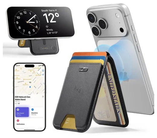 ESR Classic Geo Wallet MagSafe Pasjeshouder met Standaard en Zoek Mijn Zwart afbeelding 1