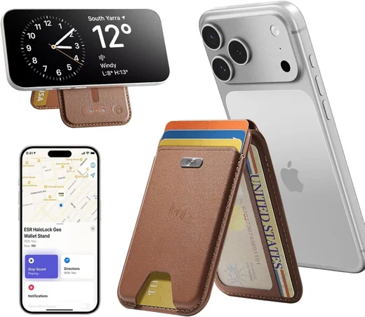 ESR Classic Geo Wallet MagSafe Pasjeshouder met Standaard en Zoek Mijn Bruin afbeelding 1