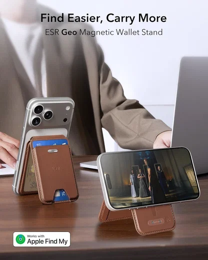 ESR Classic Geo Wallet MagSafe Pasjeshouder met Standaard en Zoek Mijn Bruin afbeelding 2