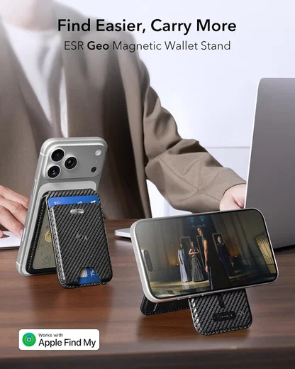 ESR Classic Geo Wallet MagSafe Pasjeshouder met Standaard en Zoek Mijn Carbon afbeelding 2