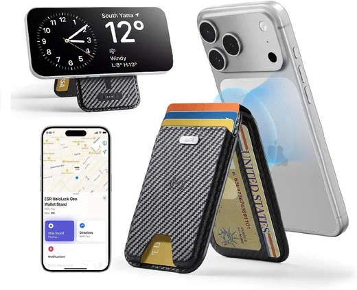 ESR Classic Geo Wallet MagSafe Pasjeshouder met Standaard en Zoek Mijn Carbon afbeelding 1
