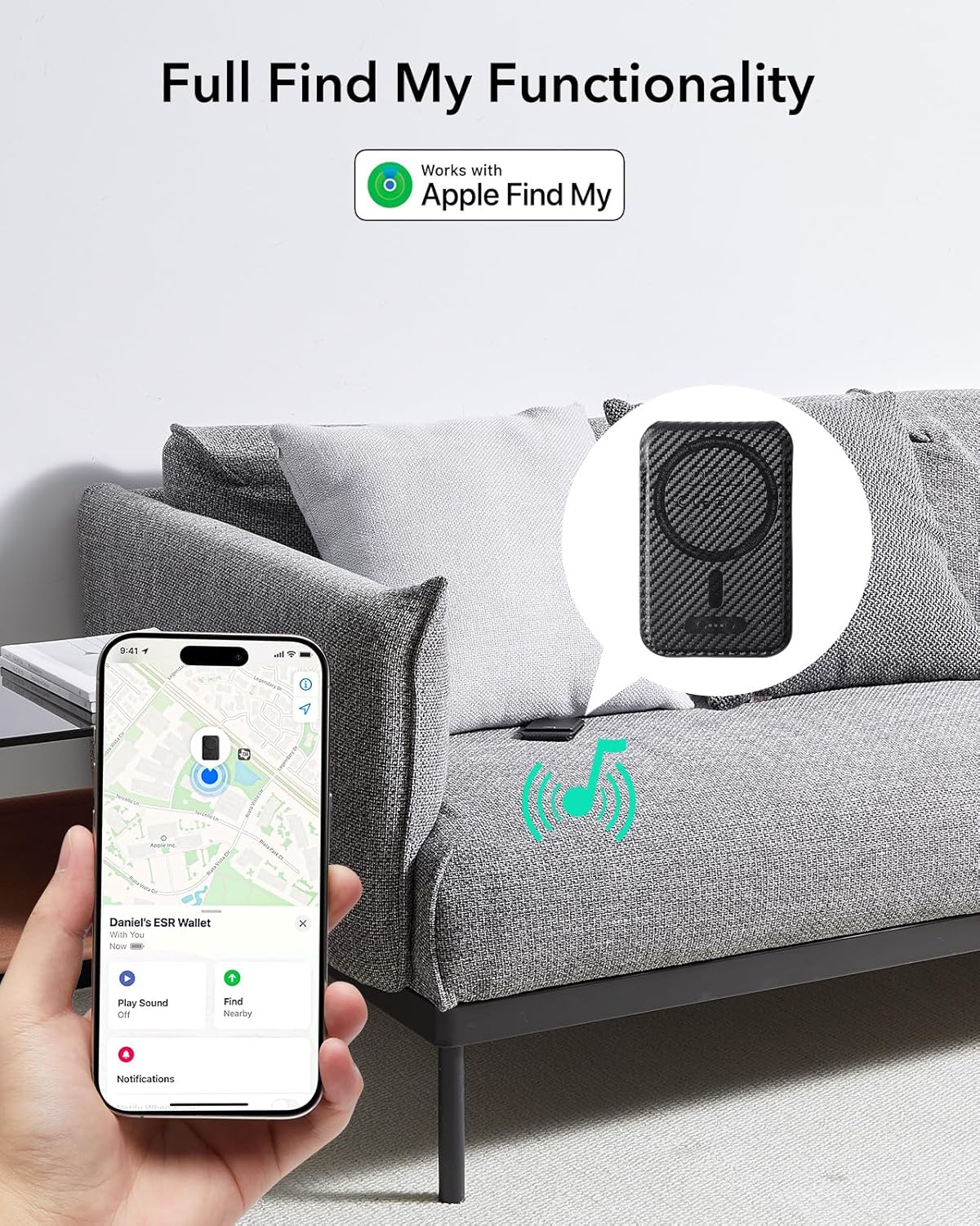 ESR Classic Geo Wallet MagSafe Pasjeshouder met Standaard en Zoek Mijn Carbon afbeelding 4