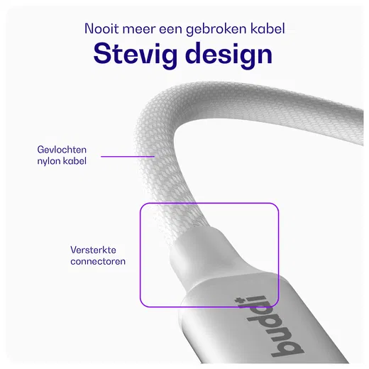 Buddi Flex USB-C naar USB-C Kabel 60W Fast Charge 3M Wit afbeelding 4