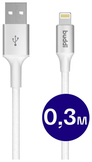Buddi Flex USB-A naar Lightning Kabel 12W Fast Charge 30CM Wit afbeelding 1