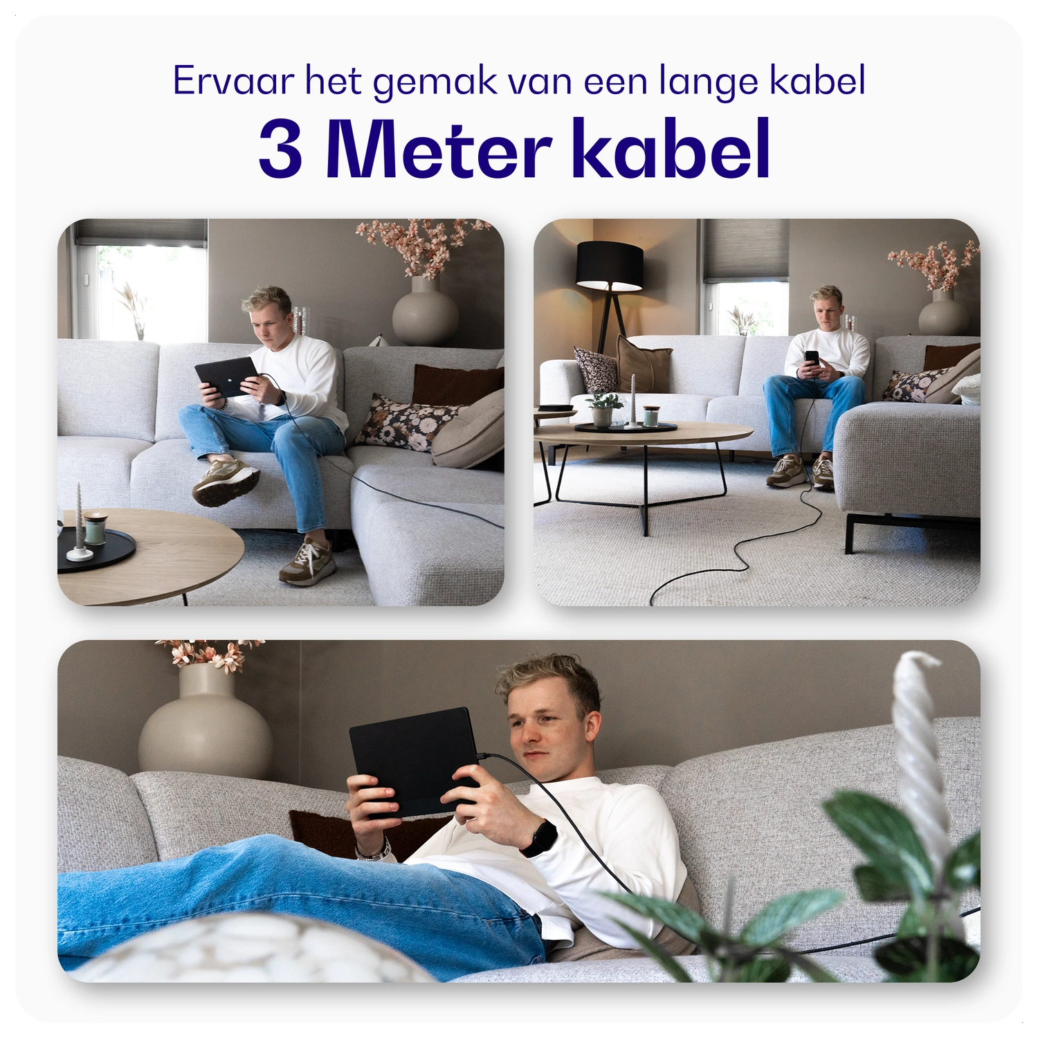 Buddi Flex USB-A naar Lightning Kabel 12W Fast Charge 3M Wit afbeelding 3