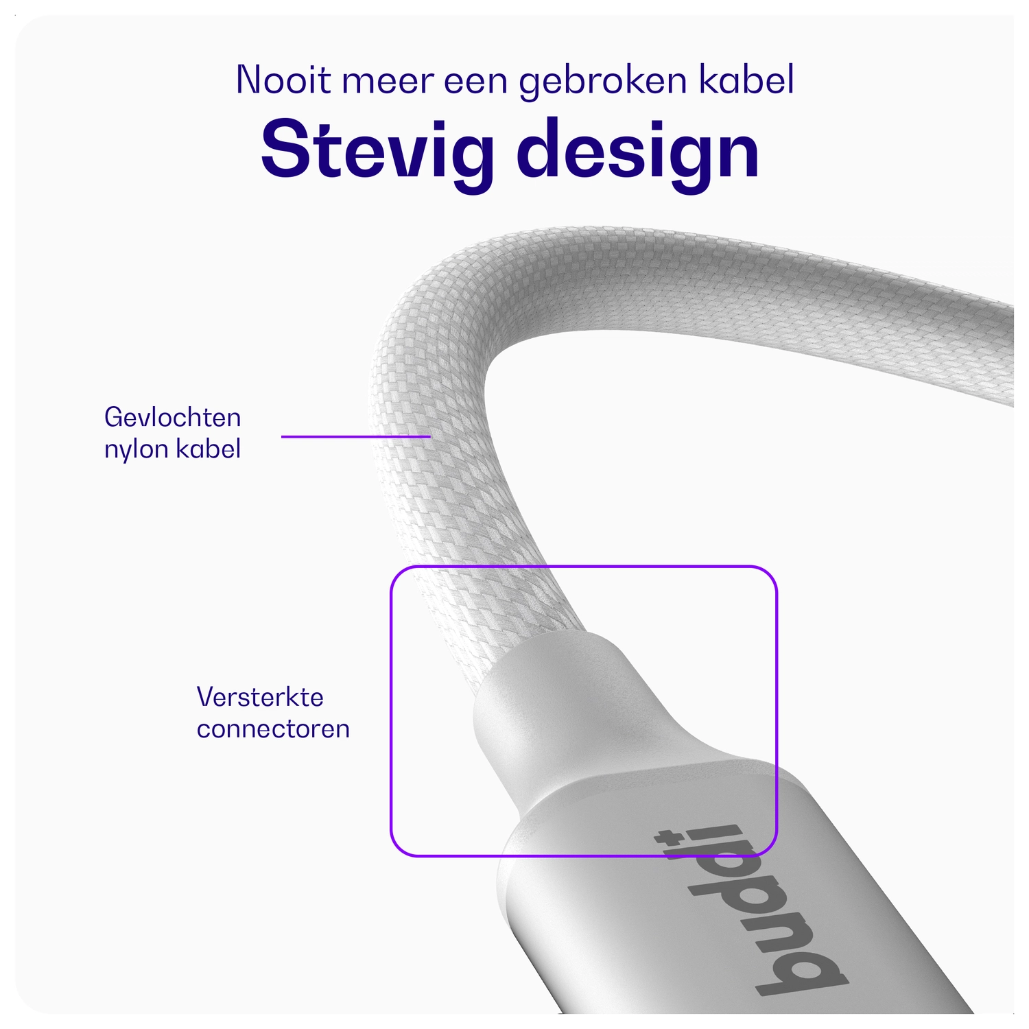 Buddi Flex USB-A naar Lightning Kabel 12W Fast Charge 3M Wit afbeelding 5
