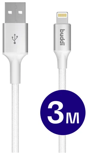 Buddi Flex USB-A naar Lightning Kabel 12W Fast Charge 3M Wit afbeelding 1