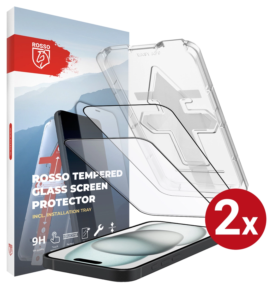 Rosso Apple iPhone 15 Plus Tempered Glass met Installatietray (2-Pack) afbeelding 1