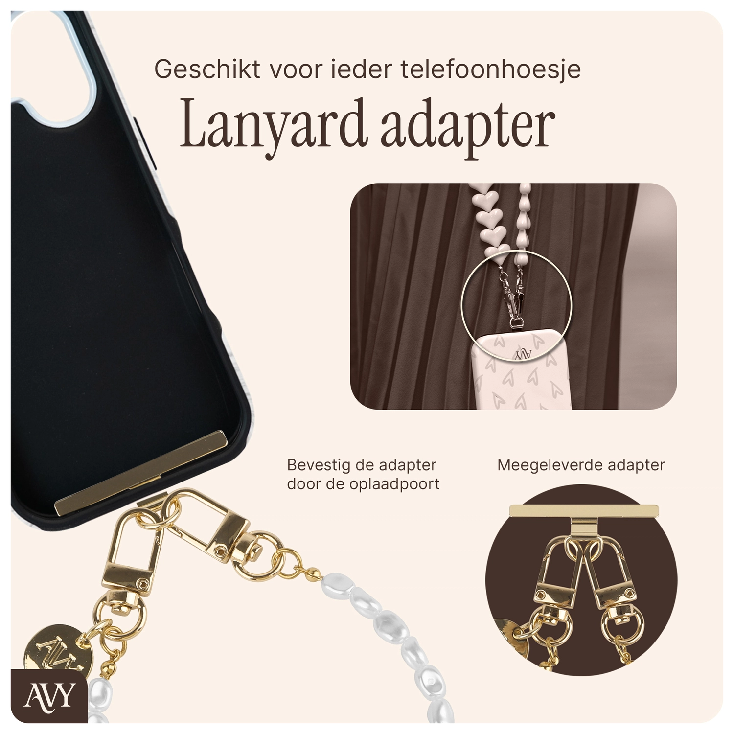 AVY Universeel Ketting Crossbody Telefoonkoord (120CM) Perla Chic afbeelding 6