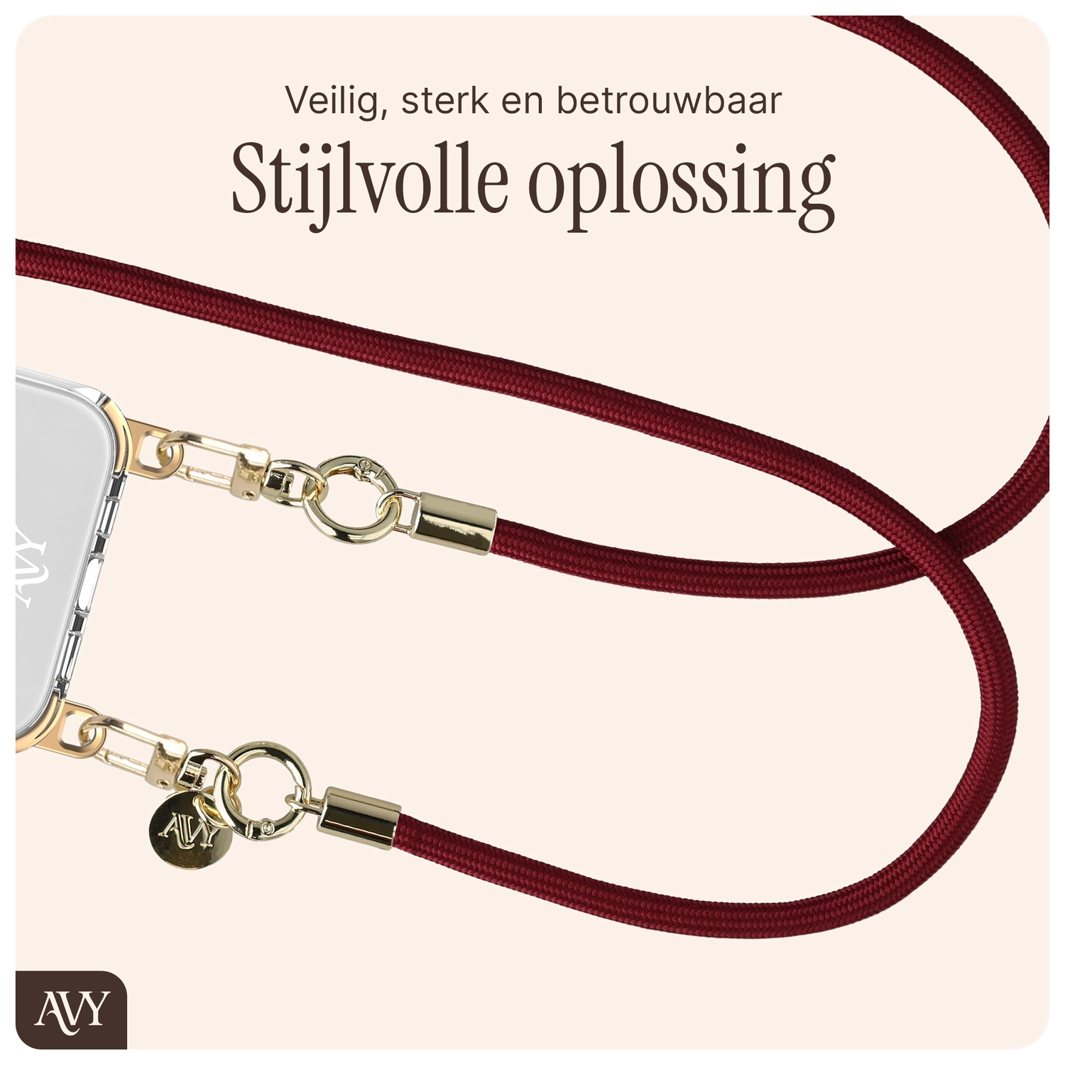 AVY Verstelbaar Crossbody Telefoonkoord / Telefoontouw (130CM) Tressé Burgundy afbeelding 7