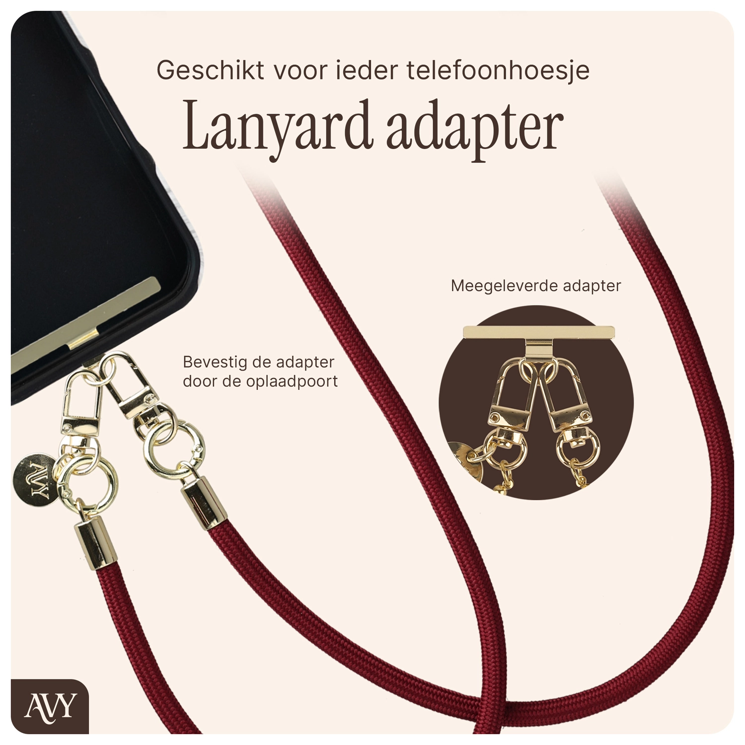 AVY Verstelbaar Crossbody Telefoonkoord / Telefoontouw (130CM) Tressé Burgundy afbeelding 8