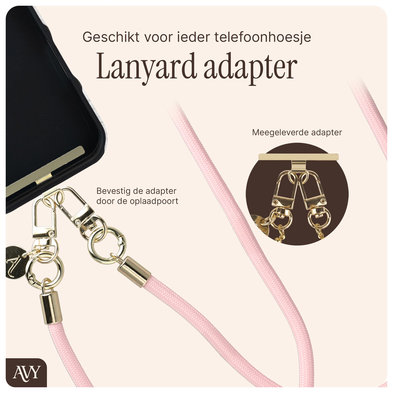 AVY Verstelbaar Crossbody Telefoonkoord / Telefoontouw (130CM) Tressé Pink afbeelding 5
