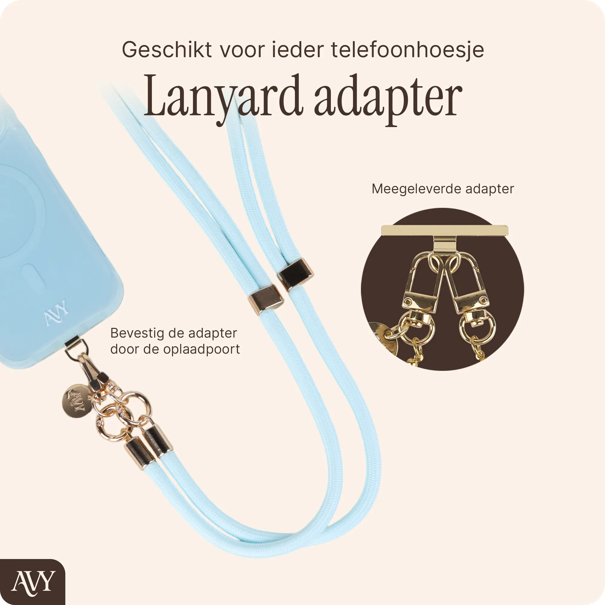 AVY Verstelbaar Crossbody Telefoonkoord / Telefoontouw (130CM) Tressé Blue afbeelding 7