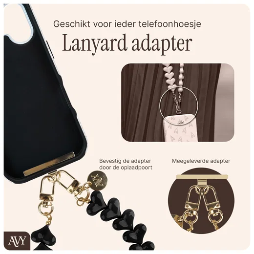 AVY Universele Hartjes Armband Polsband Telefoonkoord (30CM) Cupid Black afbeelding 8