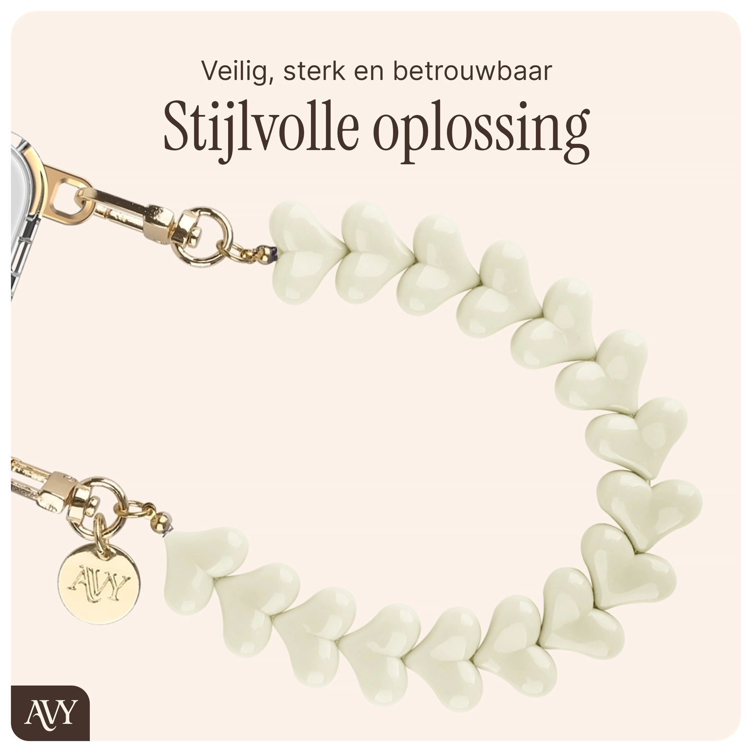 AVY Universele Hartjes Armband Polsband Telefoonkoord (30CM) Cupid Beige afbeelding 8
