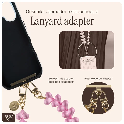 AVY Universele Hartjes Armband Polsband Telefoonkoord (30CM) Cupid Clear Pink afbeelding 6