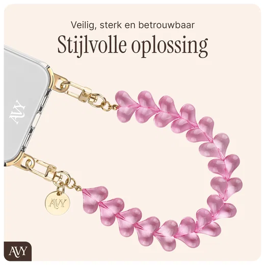 AVY Universele Hartjes Armband Polsband Telefoonkoord (30CM) Cupid Clear Pink afbeelding 7