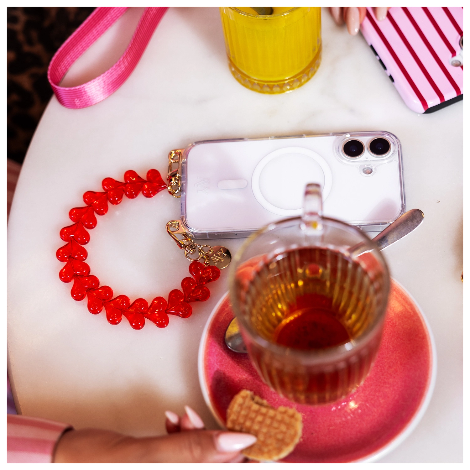 AVY Universele Hartjes Armband Polsband Telefoonkoord (30CM) Cupid Clear Red afbeelding 4