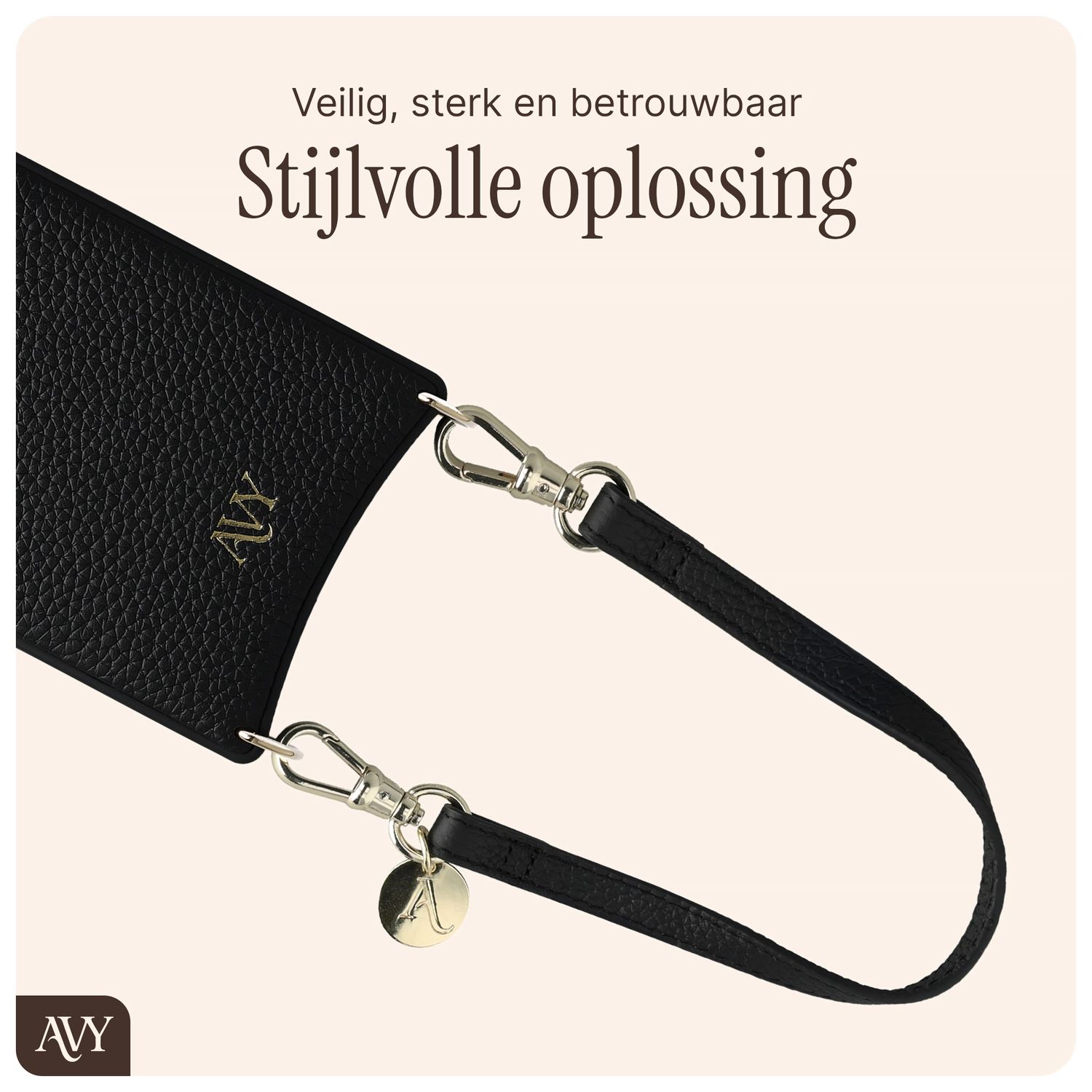 AVY Armband / Polsband Telefoonkoord (30CM) Leather Zwart afbeelding 6