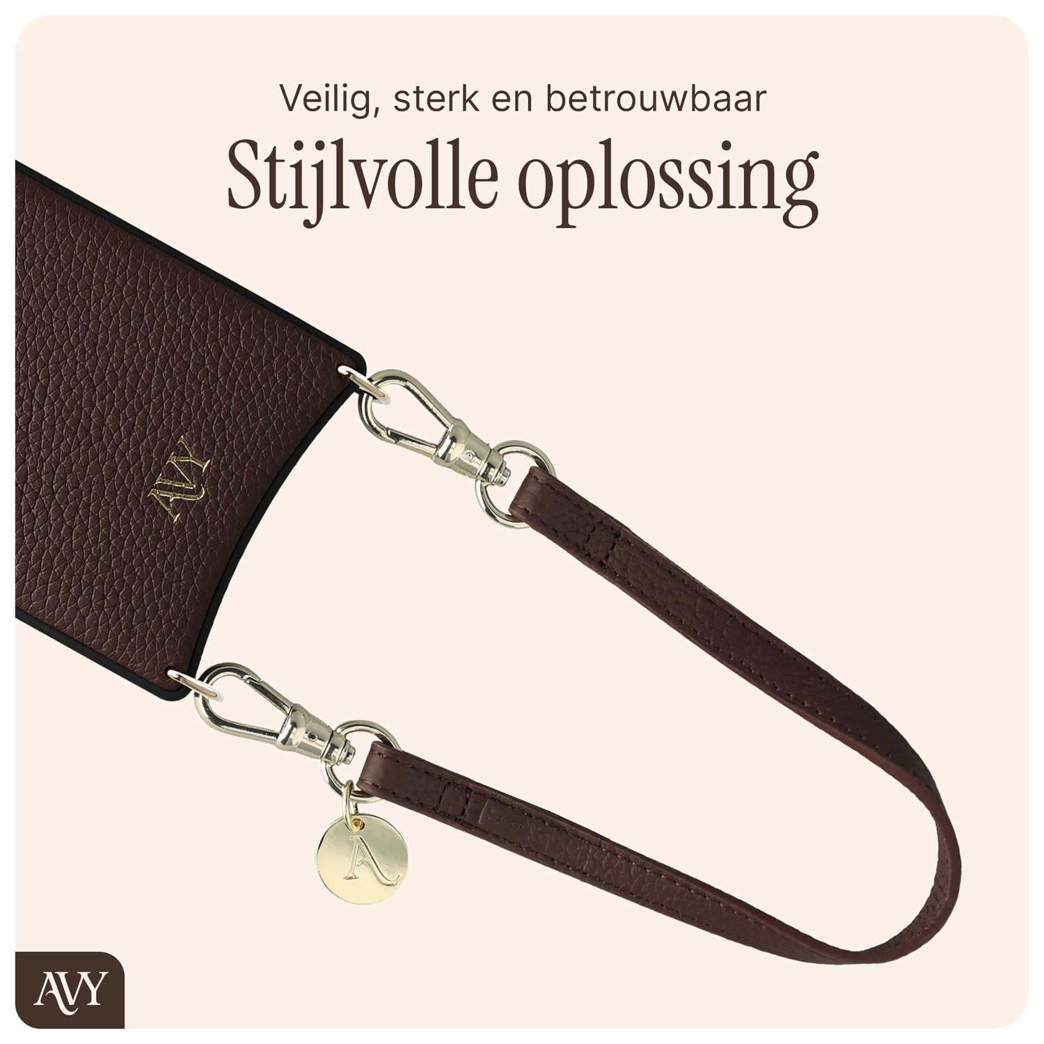 AVY Armband / Polsband Telefoonkoord (30CM) Leather Chocolate afbeelding 5