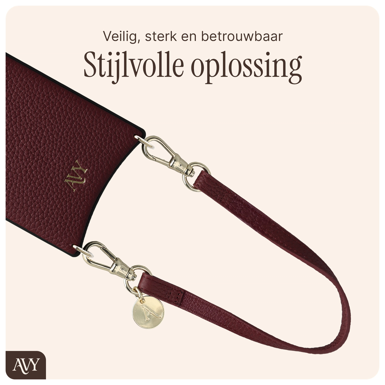 AVY Armband / Polsband Telefoonkoord (30CM) Leather Burgundy afbeelding 6