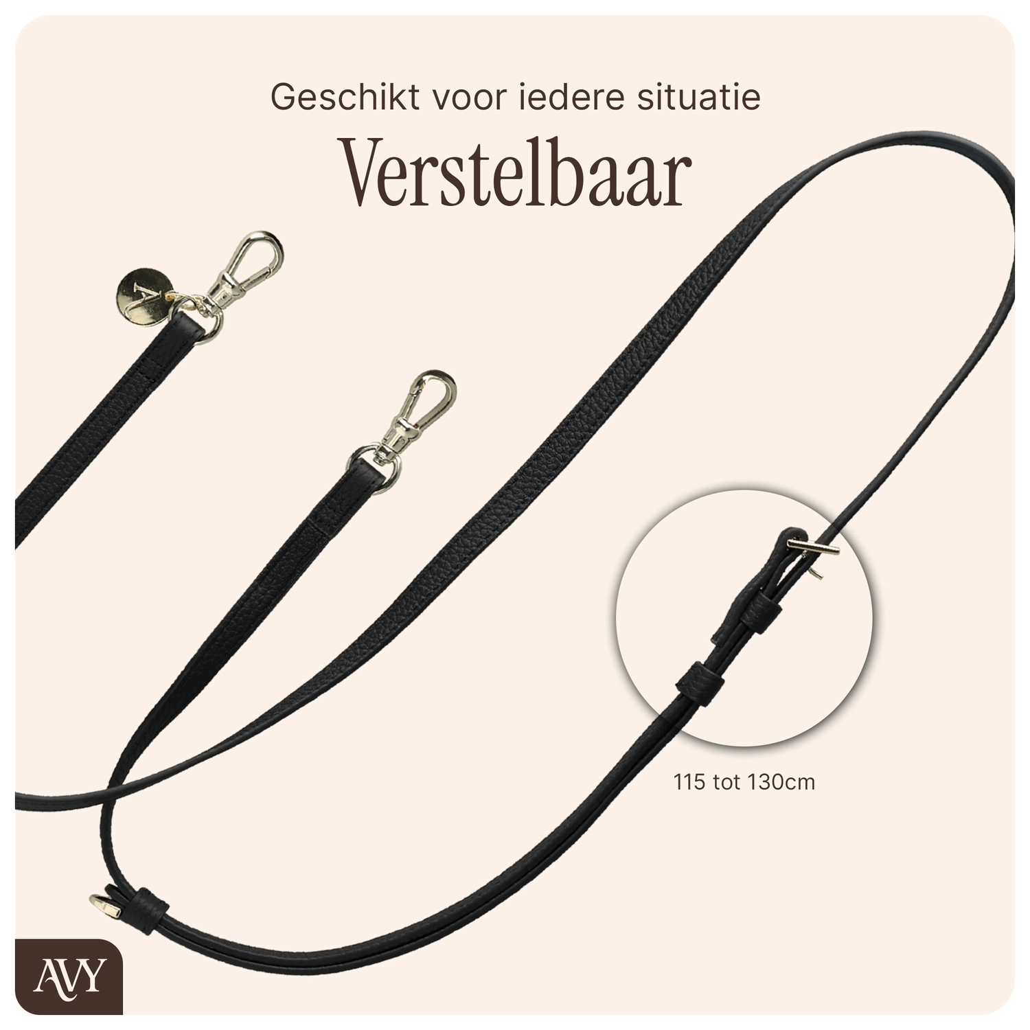 AVY Verstelbaar Crossbody Telefoonkoord (130CM) Leather Black afbeelding 8