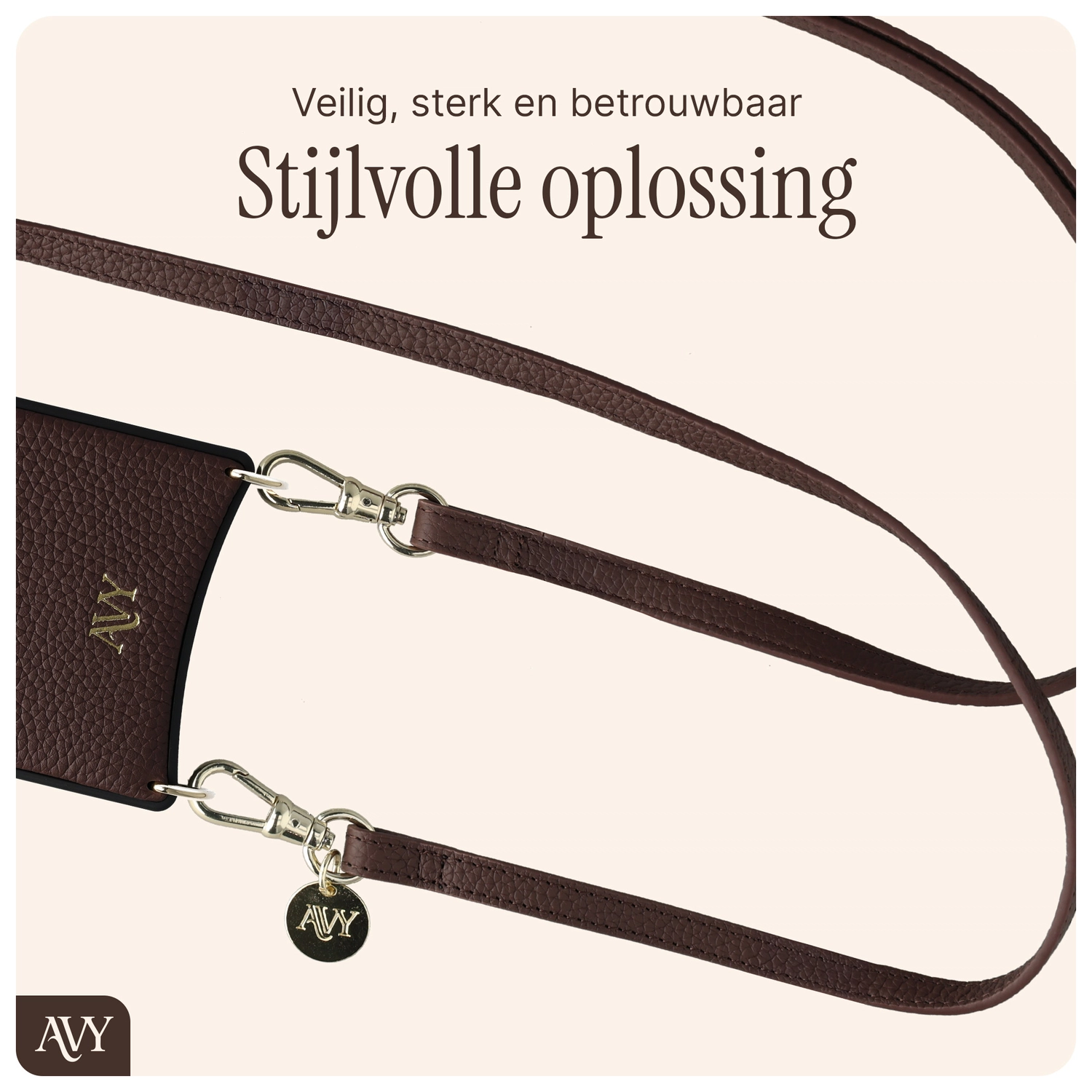 AVY Verstelbaar Crossbody Telefoonkoord (130CM) Leather Chocolate afbeelding 8