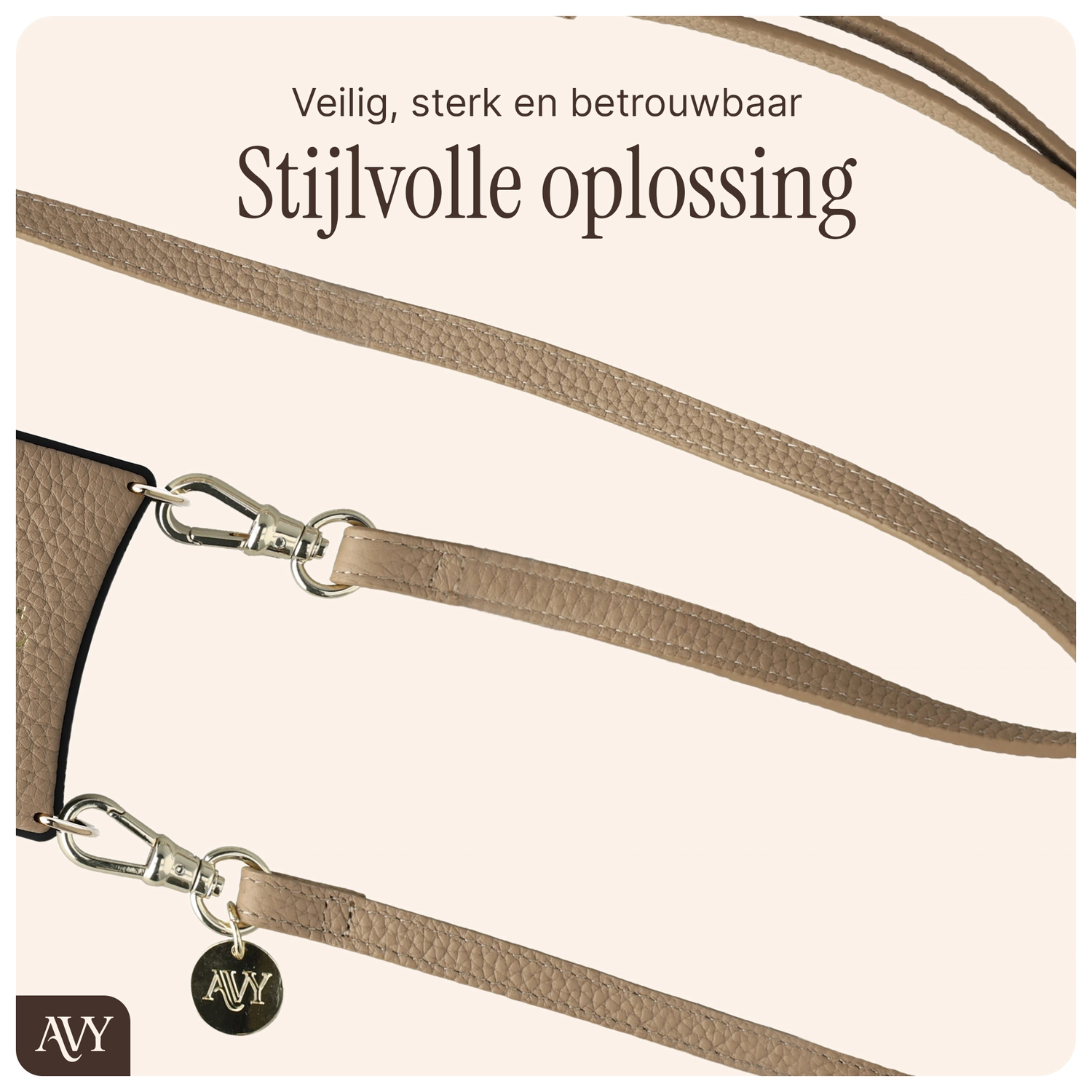 AVY Verstelbaar Crossbody Telefoonkoord (130CM) Leather Beige afbeelding 9