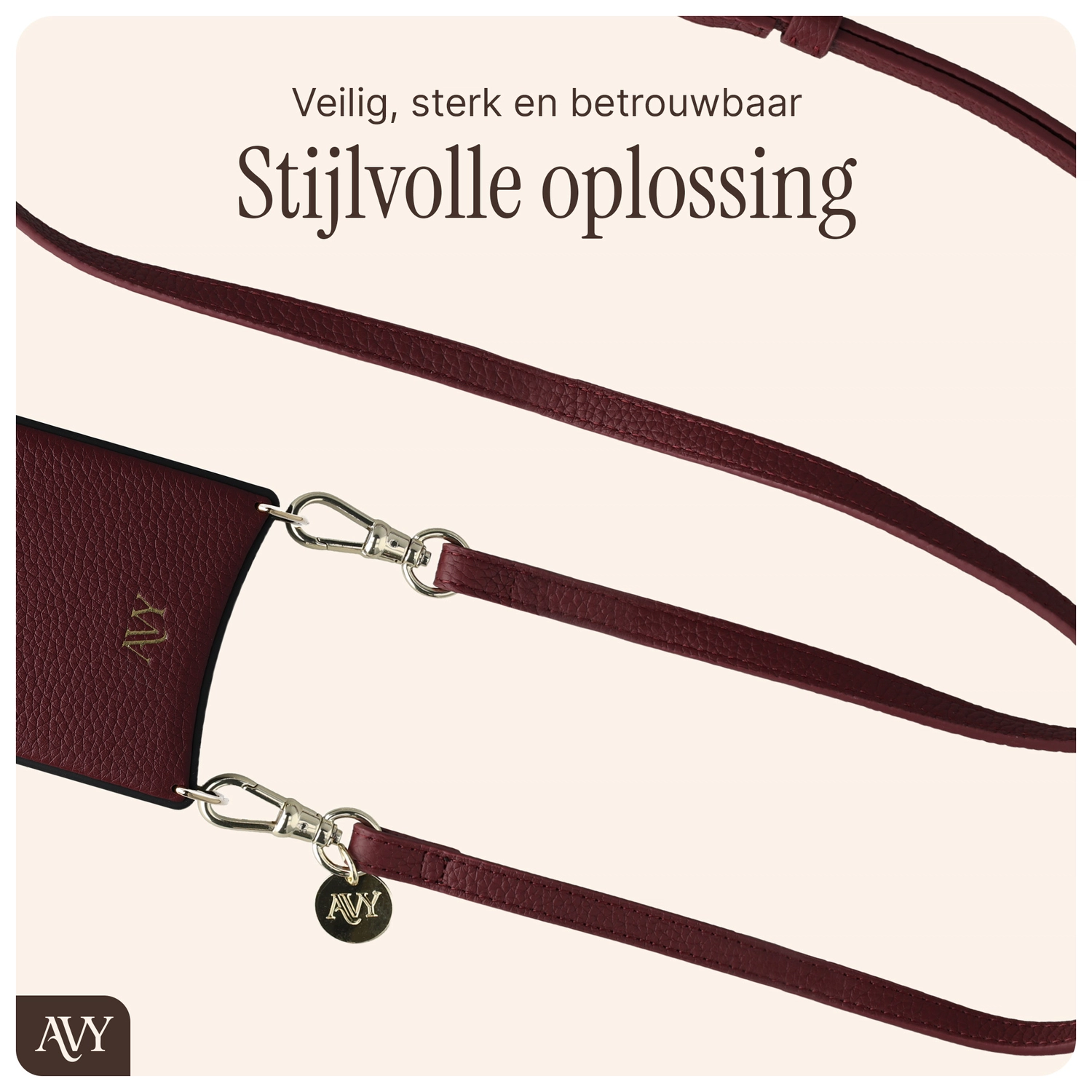 AVY Verstelbaar Crossbody Telefoonkoord (130CM) Leather Burgundy afbeelding 8