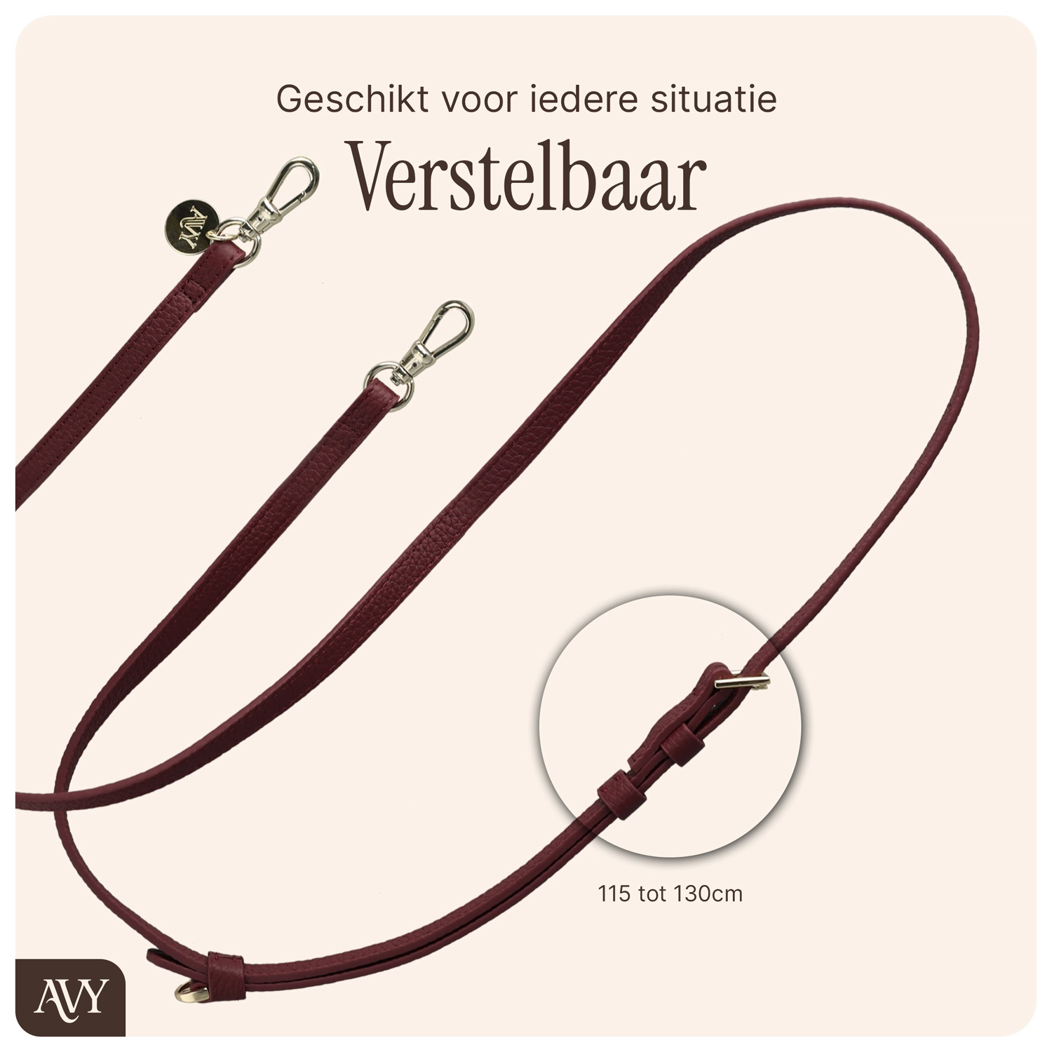 AVY Verstelbaar Crossbody Telefoonkoord (130CM) Leather Burgundy afbeelding 10