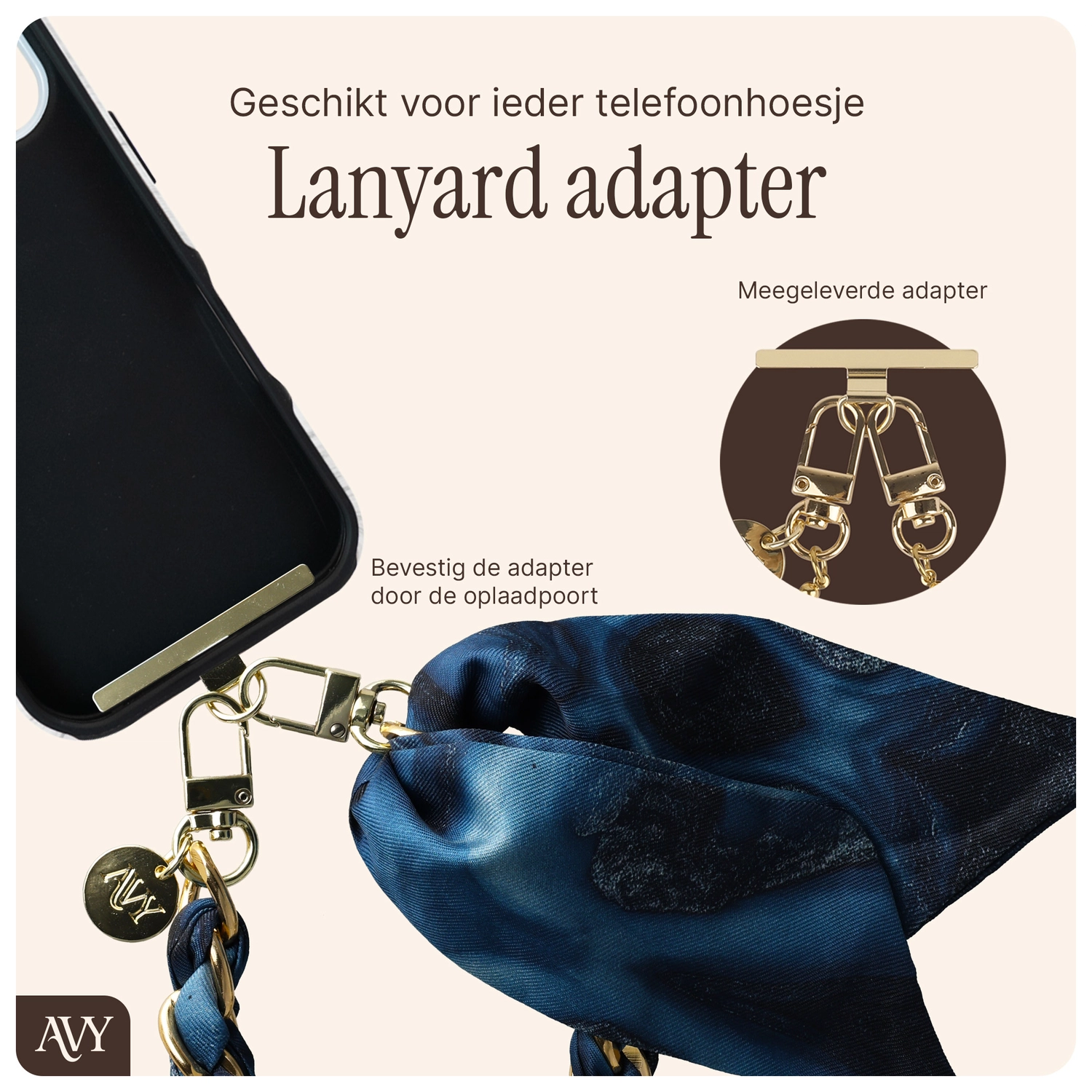 AVY Universeel Sjaal Telefoonkoord / Polsbandje (32CM) Obscura Blue afbeelding 7