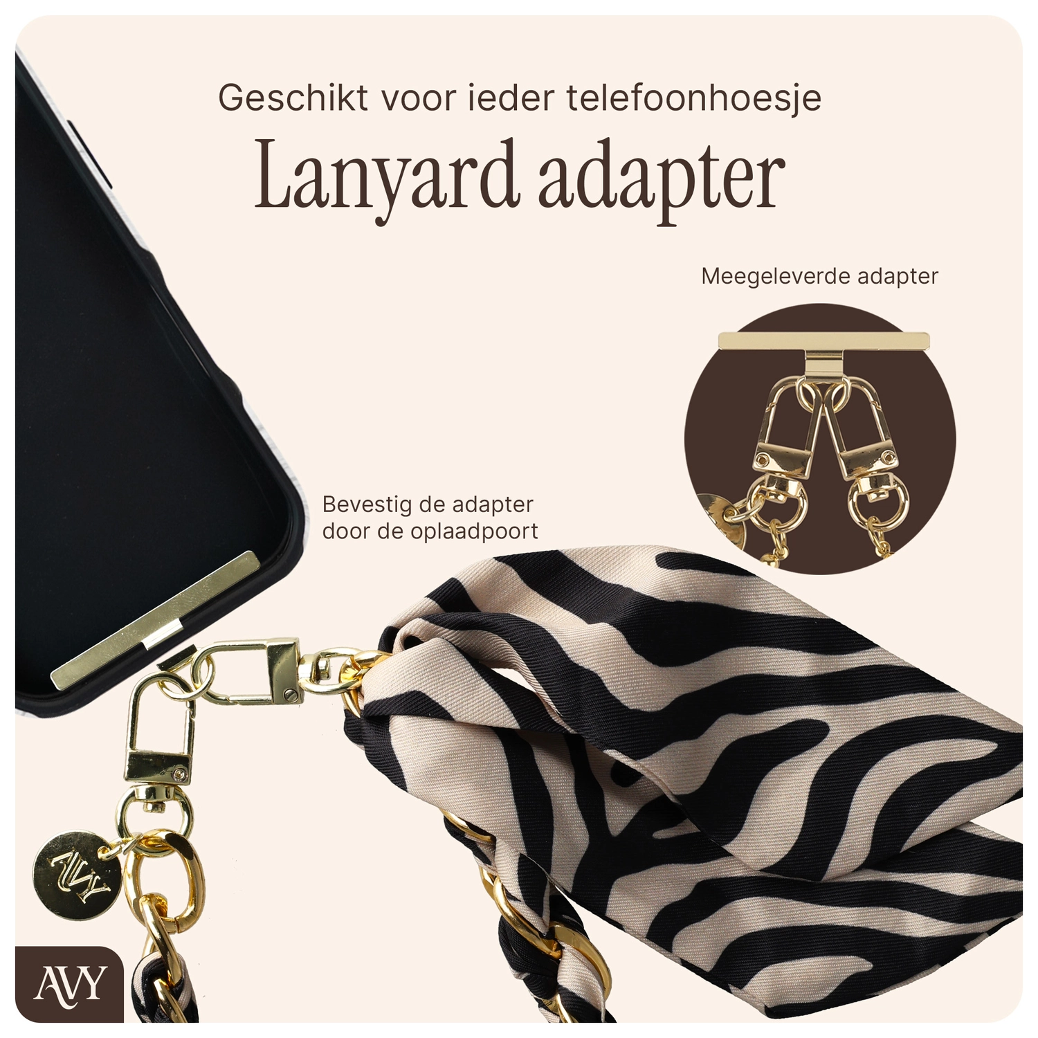 AVY Universeel Sjaal Telefoonkoord / Polsbandje (32CM) Serengeti Zebra afbeelding 6