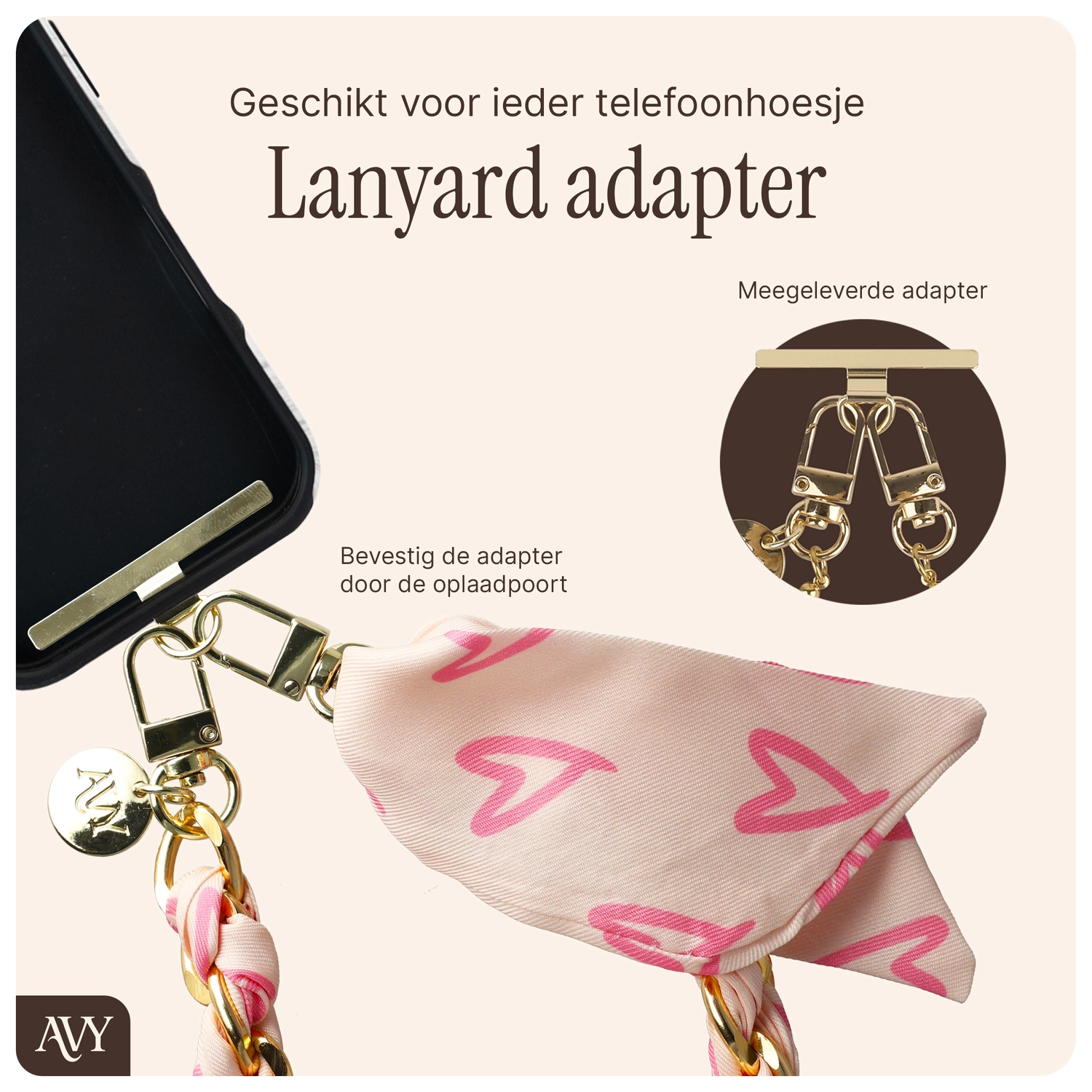 AVY Universeel Sjaal Telefoonkoord / Polsbandje (32CM) Cupid Blush afbeelding 6