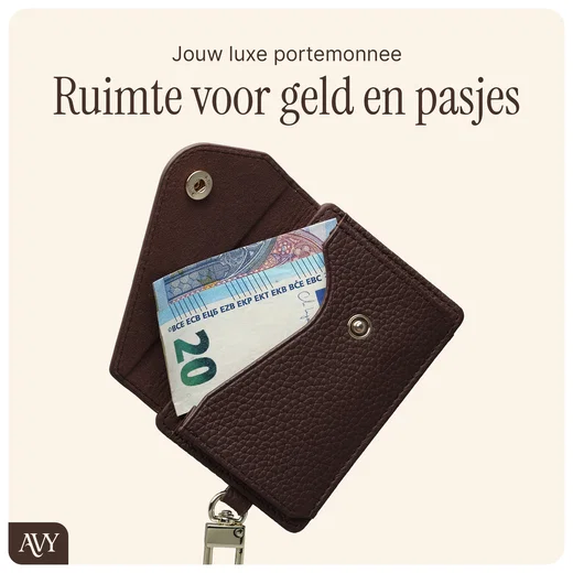 AVY MagSafe Kaarthouder / Pasjeshouder met Drukknoop en Haakje Leer Chocolate afbeelding 4