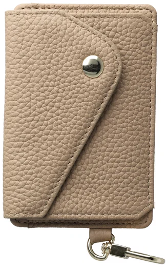 AVY MagSafe Kaarthouder / Pasjeshouder met Drukknoop en Haakje Leer Beige afbeelding 1