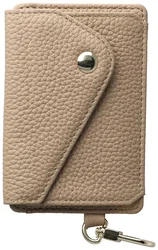 AVY MagSafe Kaarthouder / Pasjeshouder met Drukknoop en Haakje Leer Beige afbeelding
